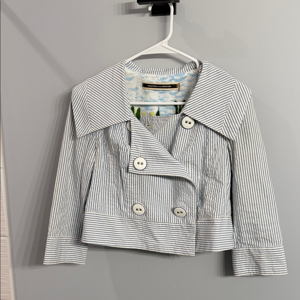 Daughters of the Liberation Striped Cropped Double-Breasted Jacket